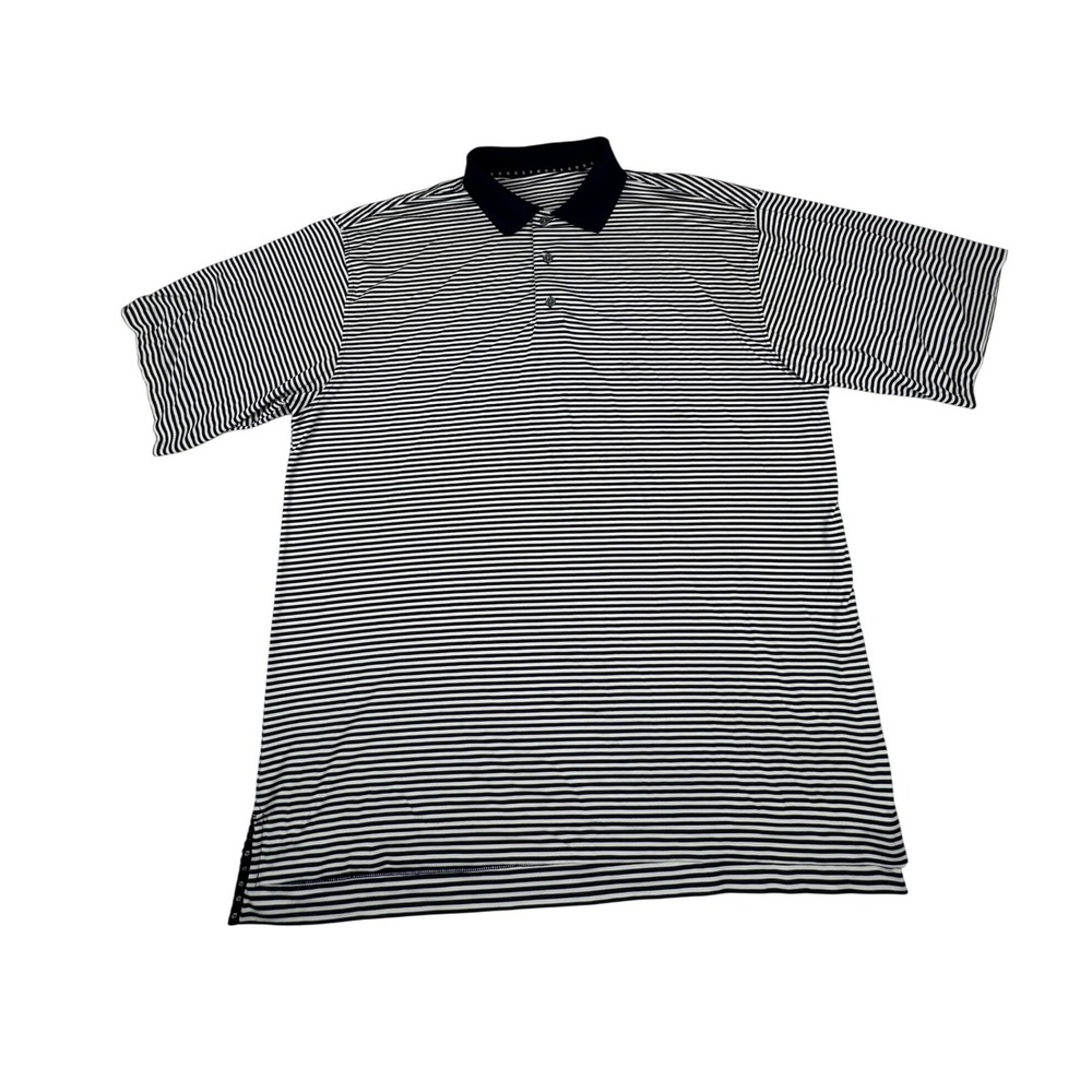 FootJoy Polo Shirt Mens XL Navy Blue White Striped Performance Golf Short Sleeve